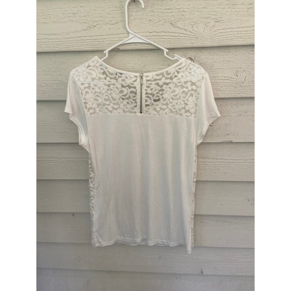 New York & Company White Lace Front Blouse Top L - Picture 4 of 4